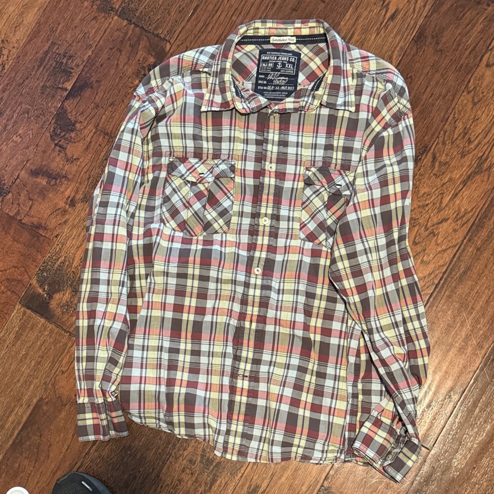 Nautica Men's Casual Plaid Shirt - Red, Brown, Cream